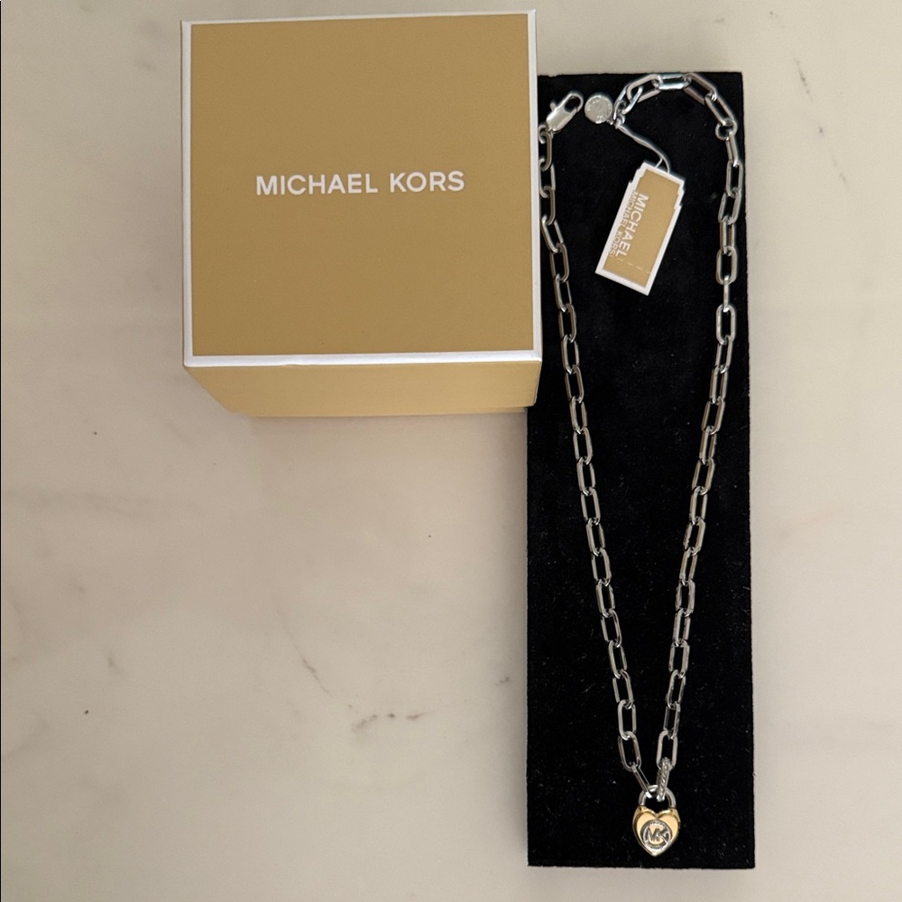 Michael Kors Silver Necklace with Gold Heart Pendant